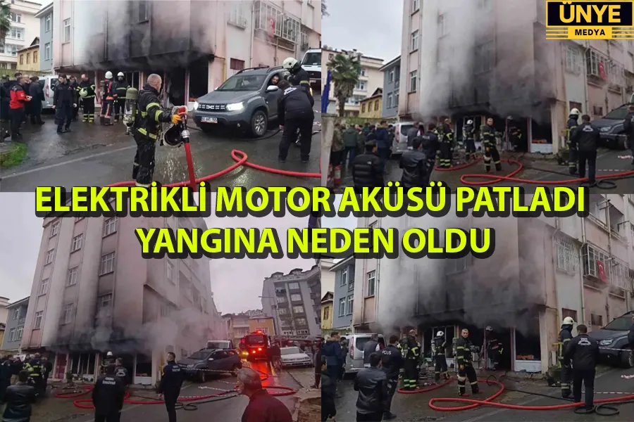 ELEKTRİKLİ MOTOR AKÜSÜ PATLADI  YANGINA NEDEN OLDU