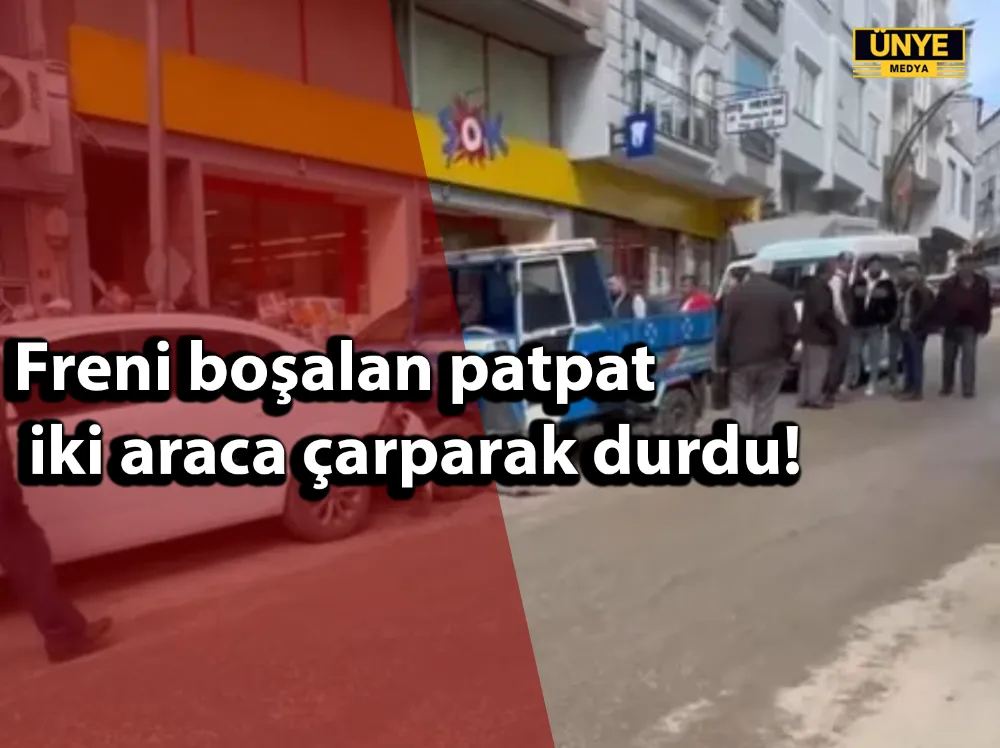 Freni boşalan patpat iki araca çarparak durdu!