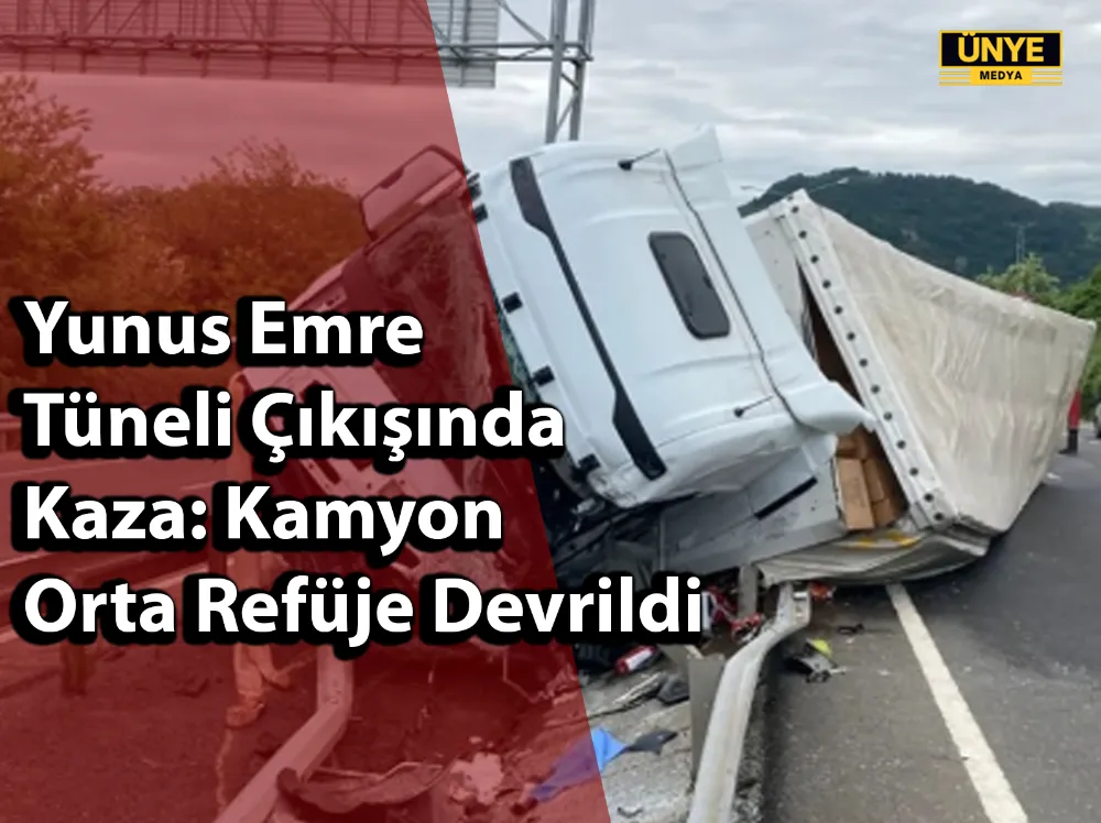 Yunus Emre Tüneli Çıkışında Kaza: Kamyon Orta Refüje Devrildi