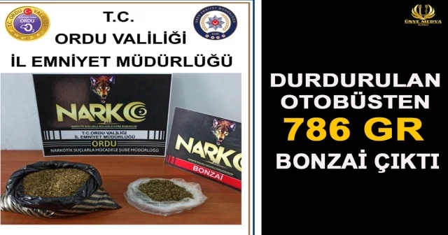 DURDURULAN OTOBÜSTEN 786 GR BONZAİ ÇIKTI