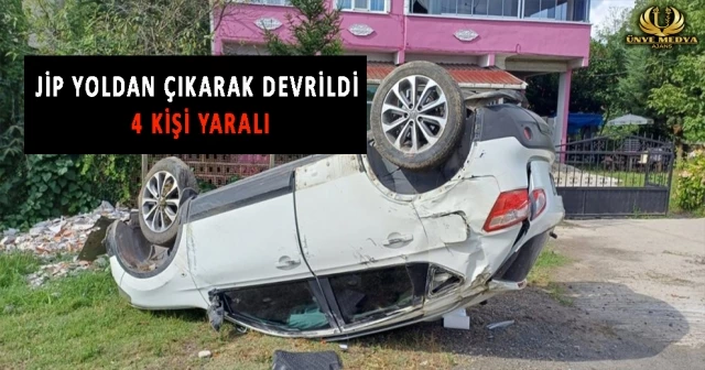 JİP YOLDAN ÇIKARAK DEVRİLDİ 4 KİŞİ YARALI
