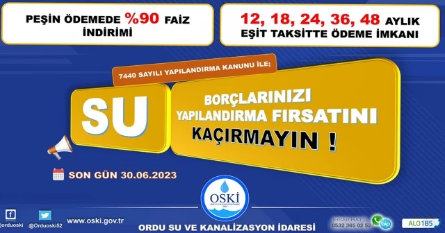 SU BORÇLARINIZDA BÜYÜK YAPILANDIRMA FIRSATINI KAÇIRMAYIN